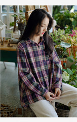 Women Plaid Loose Retro Shirt
