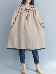 Vintage Round-Neck Printed Midi Dress