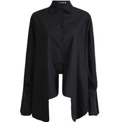 Lapel Irregular Arc Super Wide Hem  Blouses  Shirt  Top