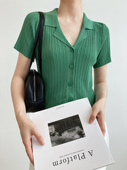 Retro Simple Lapel Short Sleeve T-shirt