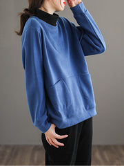 Embroidered Mock Neck Loose Sweatshirt