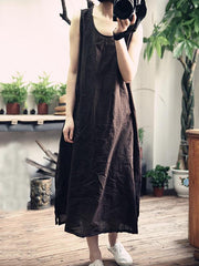 Pure Color Loose Comfortable Sleeveless Long Dress