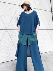 Two-Piece Pleats T-Shirts Wide Leg Pants Suits