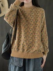 Women Retro Round Neck Printed Sweatshirt
