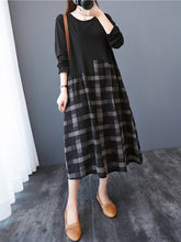 Women Retro Irregular Plaid Stitching Dress