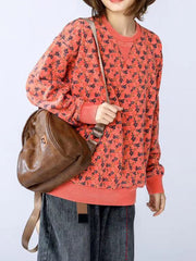 Women Retro Round Neck Printed Sweatshirt