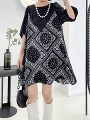 Simple Puff Sleeves Round Neck Split-Joint Midi Dress