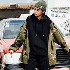 Women Stitching Irregular Hooded Sweatshirt