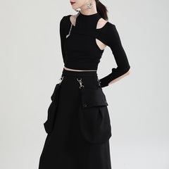 Hollow Cut Short T-Shirt Women's Slim Top