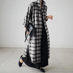 Classic Plaid Lapel Collar Maxi Shirt Dress