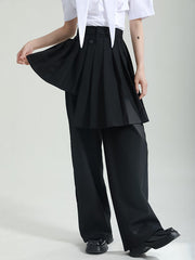 Asymmetric Pleated Pure Color False Two High Waisted Suit Pants