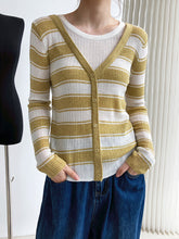 Fake Two Striped Knitted Long Sleeve Sweater Top