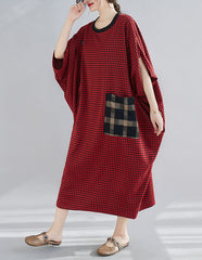Loose Patchwork Irregular Batwing Sleeve Midi Dress