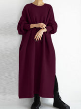 Loose Solid Color Split Long Sleeve Midi Dress