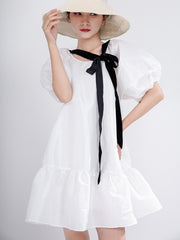 Puff Sleeve Dress With Ruffled A-Line Mini Dress