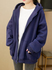 Loose Velet Zipper Hooded Outwear
