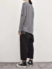 False Two Solid Long Sleeves T-Shirt Top