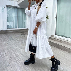 Loose Solid Color Lapel Collar Maxi Dress