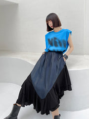Colorblock Drape High Waist Slimming Irregular Skirt