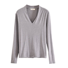 Women Solid Color V-Neck All-Match Sweater