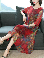 Casual Floral Printed Soft Midi Dress