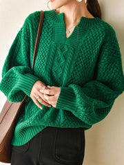 Vintage Loose V-neck Lantern Sleeves Sweater