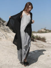 Linen Double-Layer Gradient Sleeveless Maxi Dress