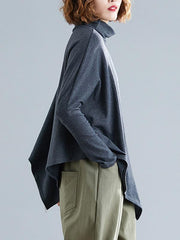 Loose Solid Cropped High-neck Shirt