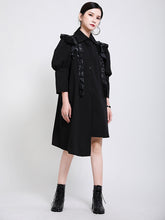 Women Solid Color Lapel Casual Dress