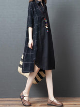 Loose Plaid Splicing Split-Side Lapel Dress