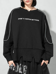 Letter Printed Irregular Long-Sleeved Blouse