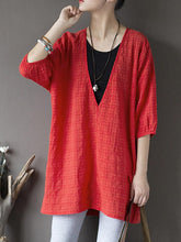 Original Sun-Protection Solid Plaid V-Neck Shirt