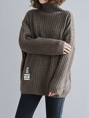 High-Neck Solid Knitting Sweater