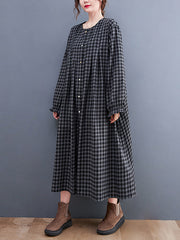 Retro Loose Plaid Maxi Drss