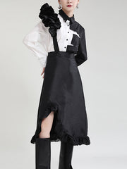 Solid Color Irregular Ruffle Trim Skirt