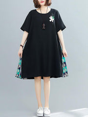 Plus Size Loose Split-Joint Print Midi Dress