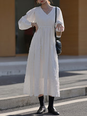 Women Loose V-Neck Long Sleeve Dress