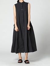 Round Neck Stitching Solid Color Sleeveless Loose Casual Dress