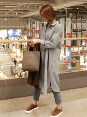 Loose Striped Lapel Midi Shirt Dress