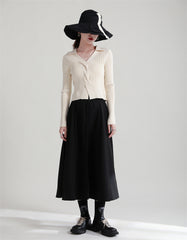 Original Design Solid A-Line High-Waist Skirt