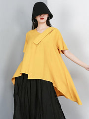 Solid Color Asymmetric High-Low T-Shirt