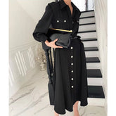 Retro Solid Color Midi Dress With Belt