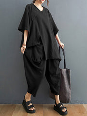 Loose Irregular Solid Half Sleeves Suit