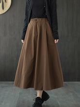 Women Retro Loose All Match Solid Color Casual Skirt