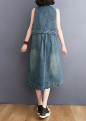 Vintage V-Neck Sleeveless Denim Vest Dress
