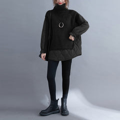 Women Stitching High Neck Padded Sweatshirt
