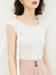 Solid Color Sleeveless Round Neck T-Shirt