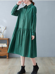 Loose Solid Color Lapel Lace-Up Midi Dress