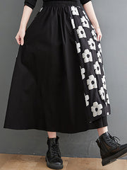 Embroidery Splicing Elastic High Waist A-Line Skirt