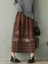 Embroidered Retro Elastic Waist Skirt